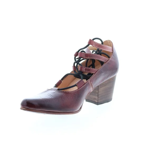 BED | STU Burgundy Leather Lace-Up Block Heel Pumps - Picture 15 of 16
